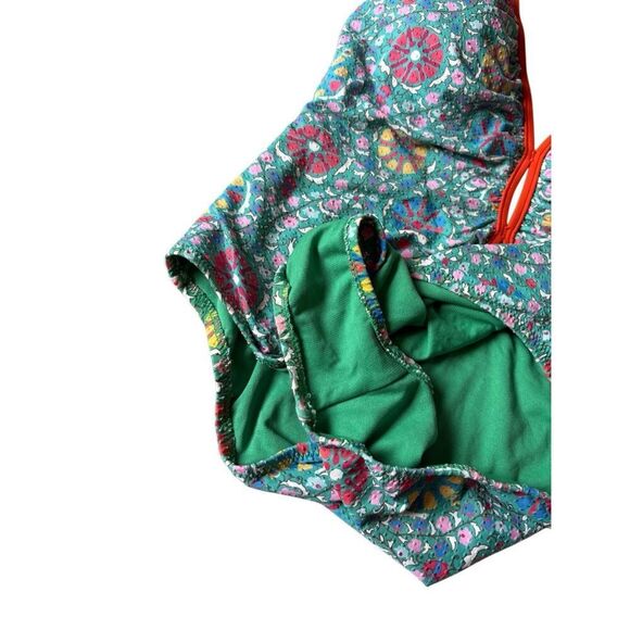 Rhode Zinnia Floral Print  One Piece Swimsuit size XL Green Halter High Leg Chee - Picture 9 of 9